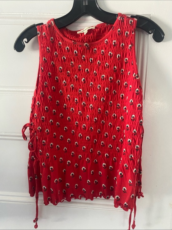 Madewell Tops - Madewell Red Smocked Floral Side-Tie Tank